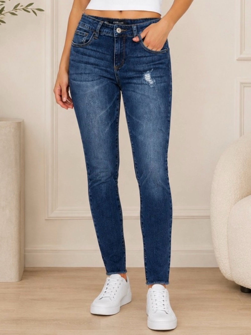 Distressed Skinny Jeans | Raw Hem Denim |Medium Wash | Size 27